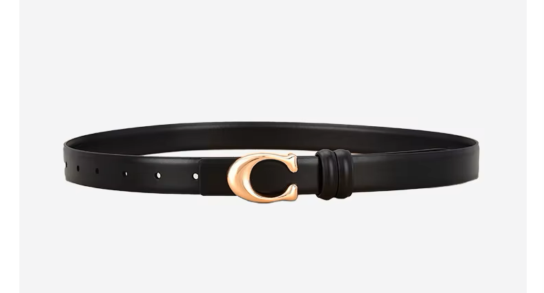 Black belt with a gold buckle on a white background